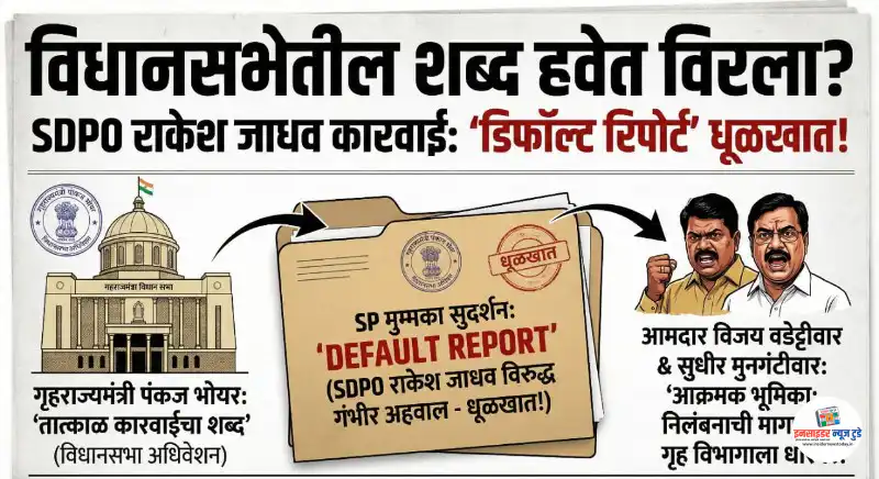 “गृहराज्यमंत्र्यांचा शब्द हवेत विरला? SDPO राकेश जाधव यांच्यावर कारवाईचा ‘रिपोर्ट’ धूळखात; वडेट्टीवार-मुनगंटीवारांचा आक्रमक पवित्राही ठरला फोल?” “गृहराज्यमंत्र्यांचा शब्द हवेत विरला? SDPO राकेश जाधव यांच्यावर कारवाईचा ‘रिपोर्ट’ धूळखात; वडेट्टीवार-मुनगंटीवारांचा आक्रमक पवित्राही ठरला फोल?”