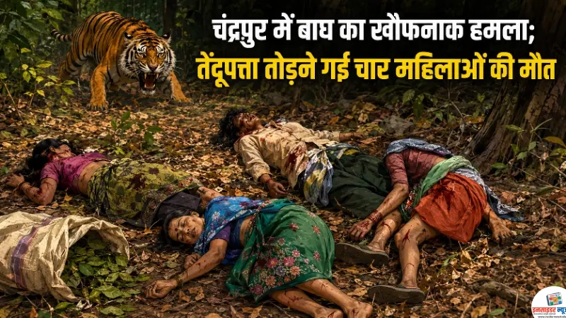 जंगल जाओगे तो नहीं बच पाओगे! चंद्रपुर में ‘बाघ’ बना आदमखोर शिकारी, तेंदूपत्ता तोड़ने गई ४ महिलाओं को एक साथ उतारा मौत के घाट! जंगल जाओगे तो नहीं बच पाओगे! चंद्रपुर में ‘बाघ’ बना आदमखोर शिकारी, तेंदूपत्ता तोड़ने गई ४ महिलाओं को एक साथ उतारा मौत के घाट!