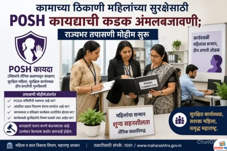 कामाच्या ठिकाणी महिलांच्या सुरक्षेसाठी ‘POSH’ कायद्याची कडक अंमलबजावणी; राज्यभर तपासणी मोहीम