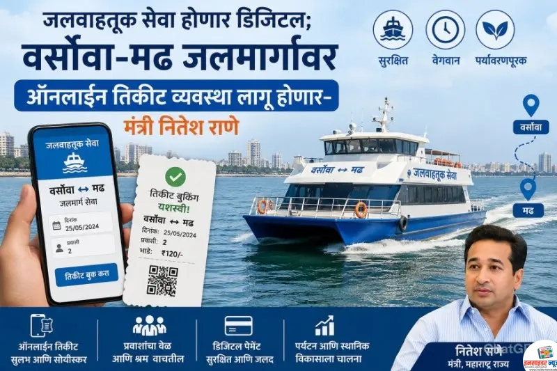 जलवाहतूक सेवा होणार डिजिटल; ऑनलाईन तिकीट व्यवस्थेची अंमलबजावणी करणार – मंत्री नितेश राणे जलवाहतूक सेवा होणार डिजिटल; ऑनलाईन तिकीट व्यवस्थेची अंमलबजावणी करणार – मंत्री नितेश राणे