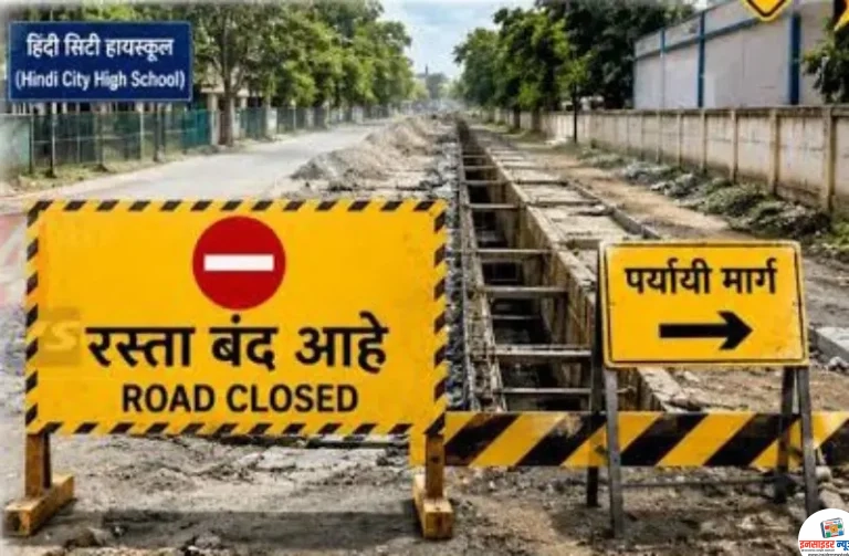 नाल्याचे बांधकाम सुरू : रघुवंशी कॉम्प्लेक्स ते हिंदी सिटी हायस्कुल शाळेपर्यंतचा रस्ता तात्पुरता बंद