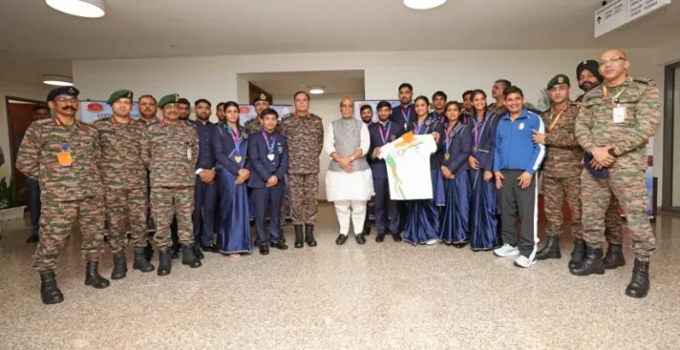 Raksha Mantri interacts with Indian Army contingent which bagged 16 medals, including 08 Gold, at Commonwealth Games 2026