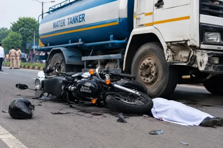 पानी के टैंकर की टक्कर से बुलेट सवार की मौत